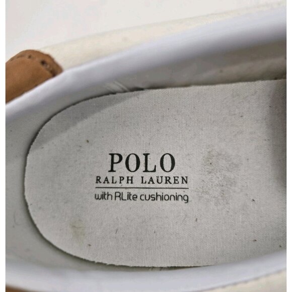 Polo Ralph Lauren Thorton 15D Tan Canvas Leather Trim Sneakers Mens White 01087 - Picture 9 of 12